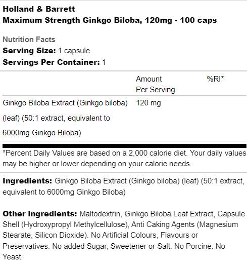 Maximum Strength Ginkgo Biloba 120 mg - 100 capsule