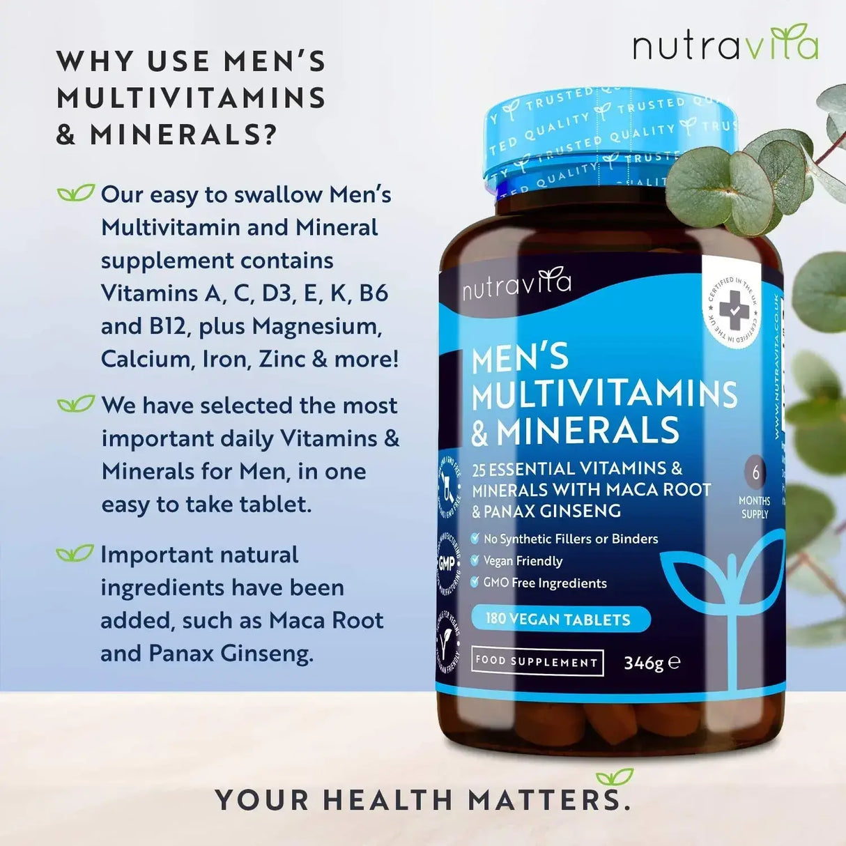 Multivitamine și minerale pentru bărbați 180 de tablete vegane
