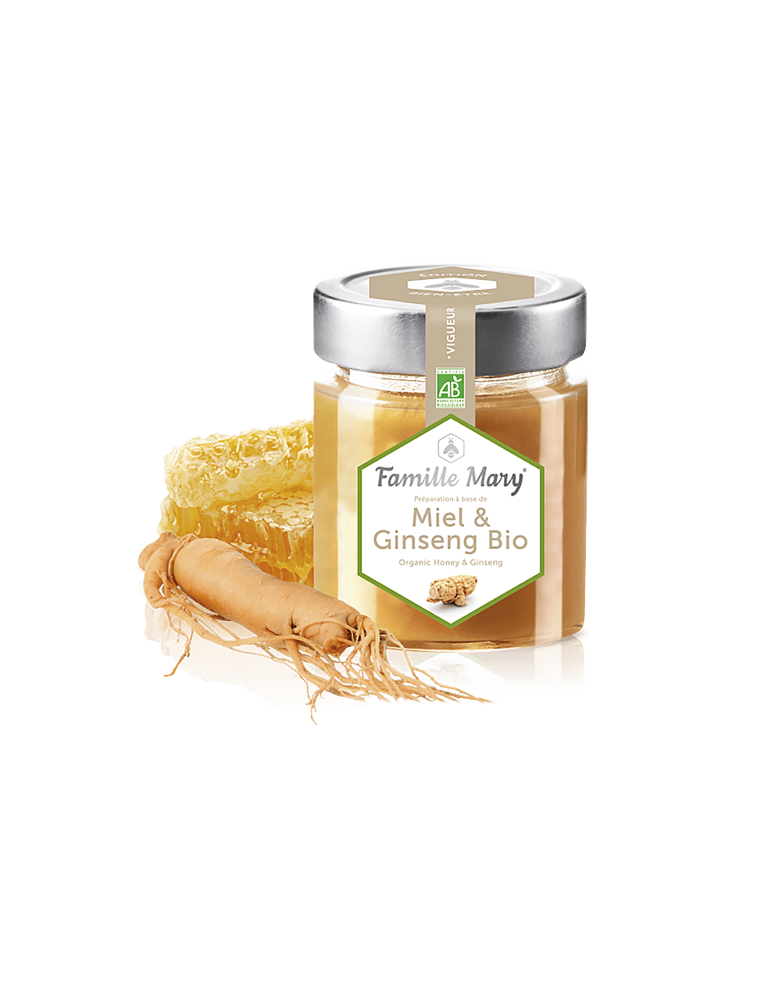 Miel &amp; Ginseng Bio / Miere organică din flori de pădure + ginseng, 170 g Famille Mary
