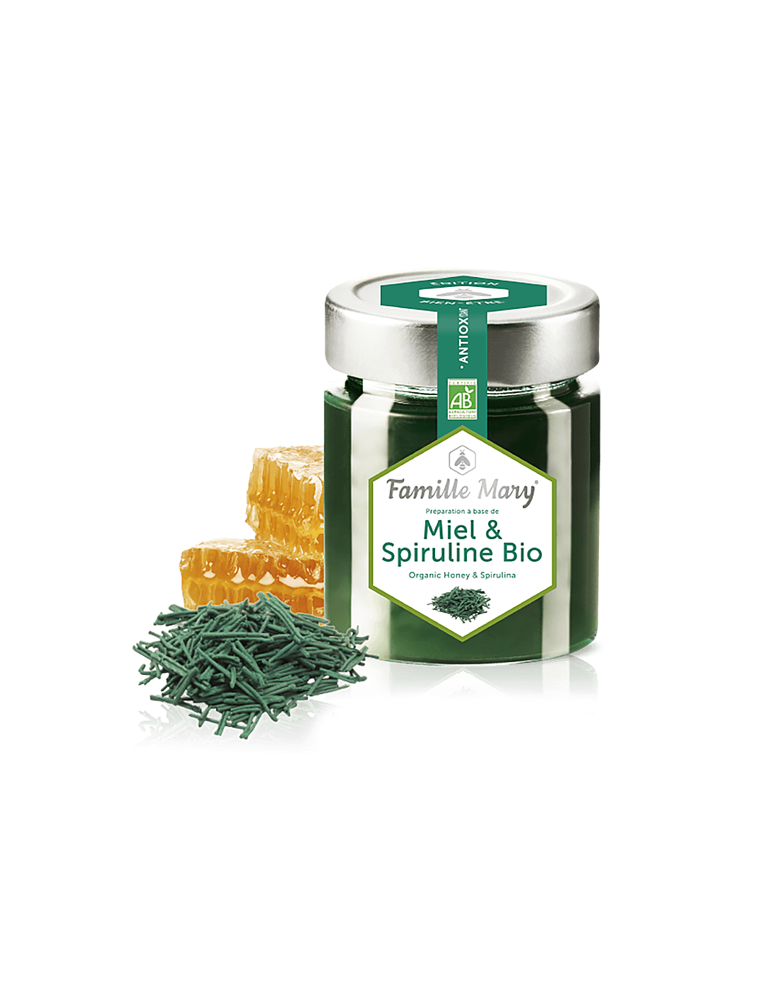 Miel &amp; Spiruline Bio / Miere de salcâm Bio + spirulina, 170 g Famille Mary