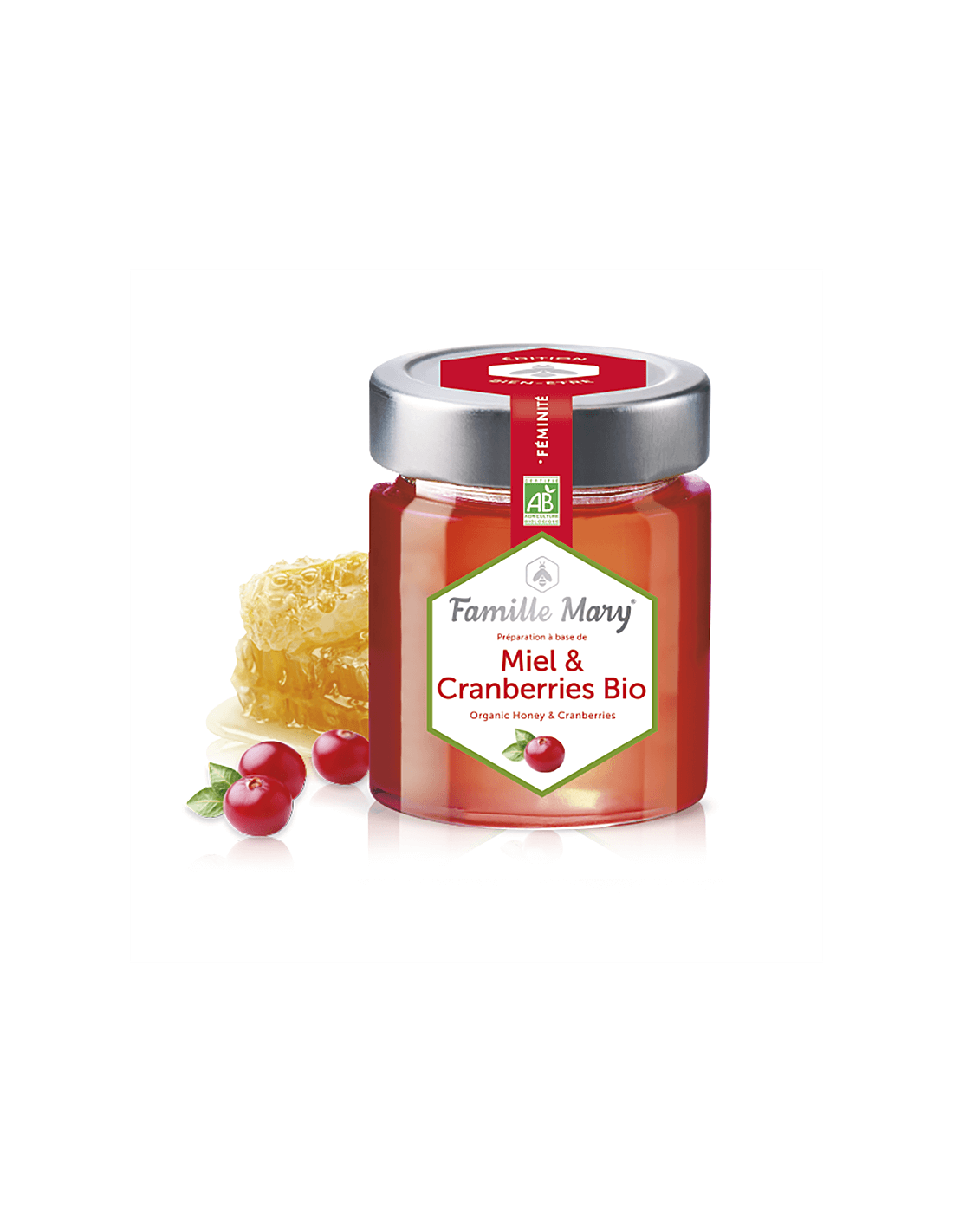 Miel and Cranberries Bio / Bio Miere de salcam + Merisoare, 170 g Famille Mary