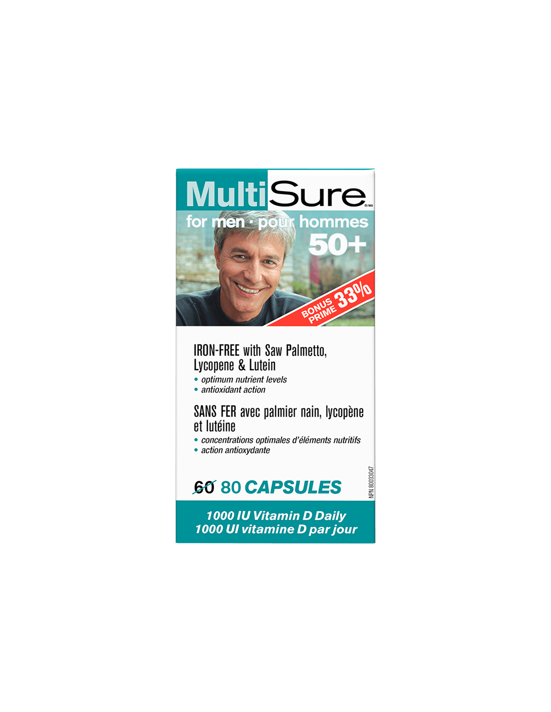 MultiSure® Men 50+ / Multivitamine pentru bărbați 50+ (cu luteină, licopen și saw palmetto), 80 capsule