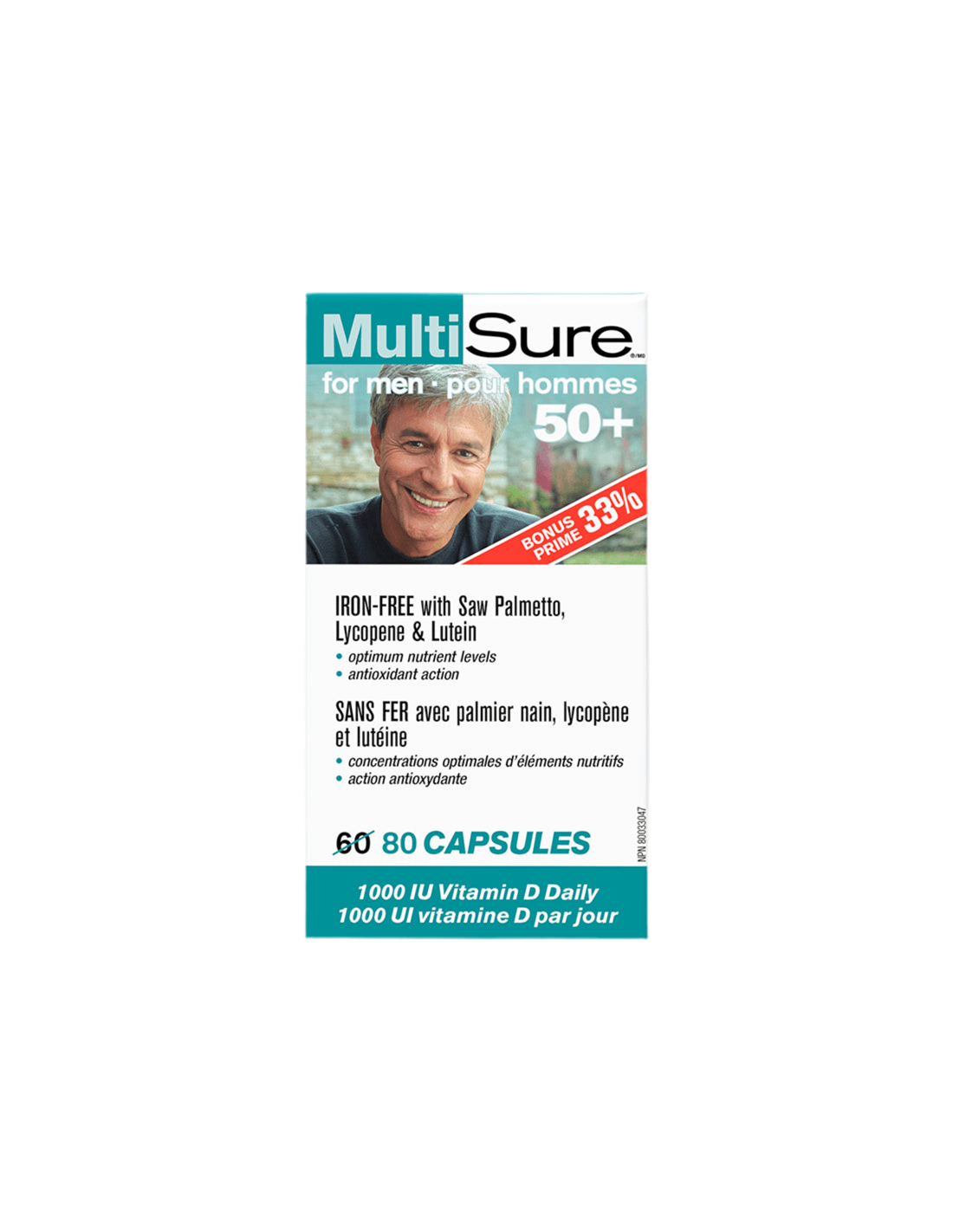 MultiSure® Men 50+ / Multivitamine pentru bărbați 50+ (cu luteină, licopen și saw palmetto), 80 capsule