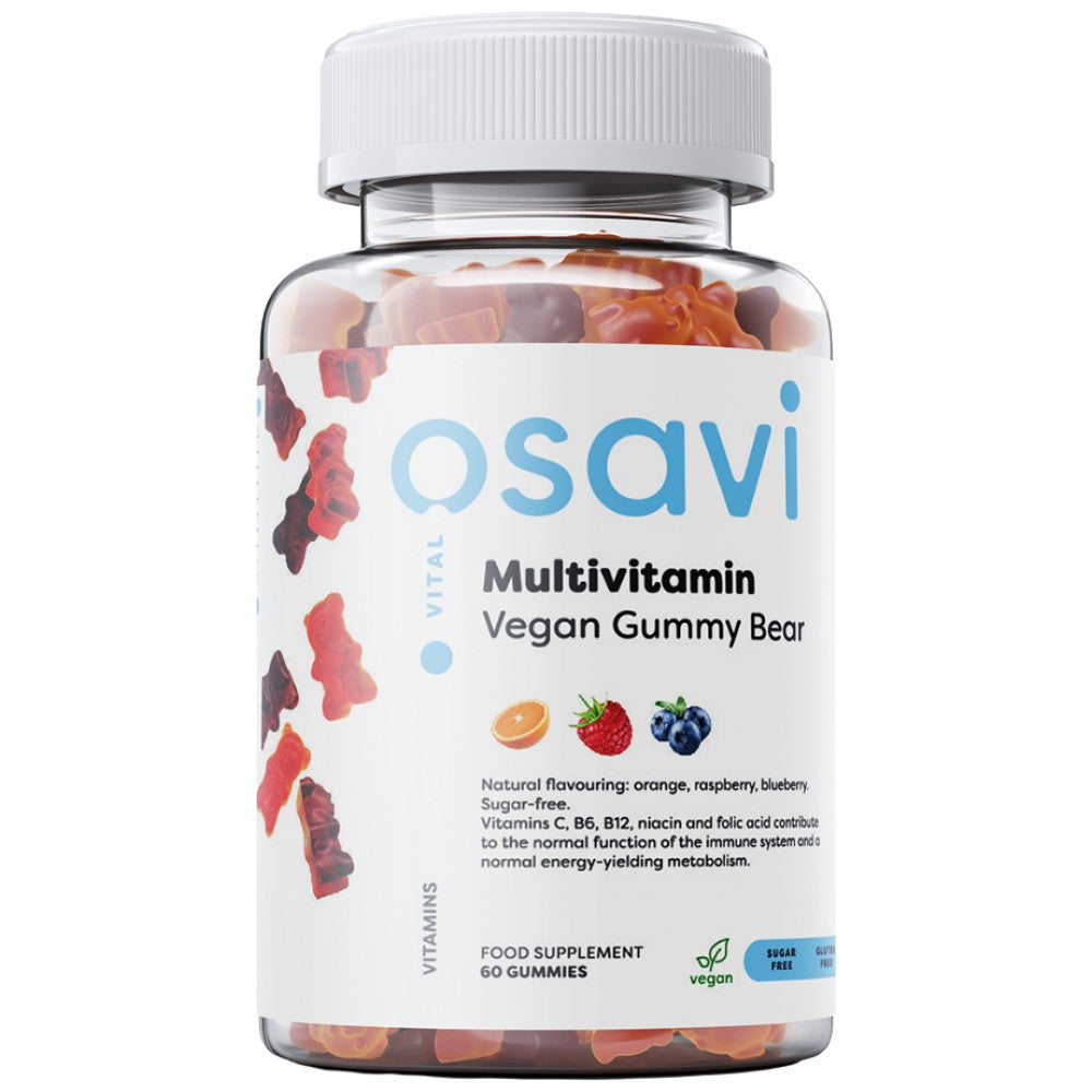 Ursuleț Gummy Vegan Multivitamine | Portocală, Zmeură, Afine - 60 de bomboane de gumă