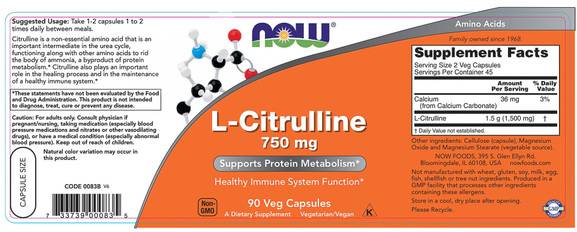 L-Citrulină 750 mg - 90 capsule