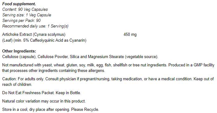 Extract de anghinare 450 mg - 90 capsule