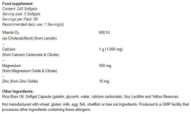 Capsule moi de calciu și magneziu / cu vitamina D și zinc - 120 capsule de gel