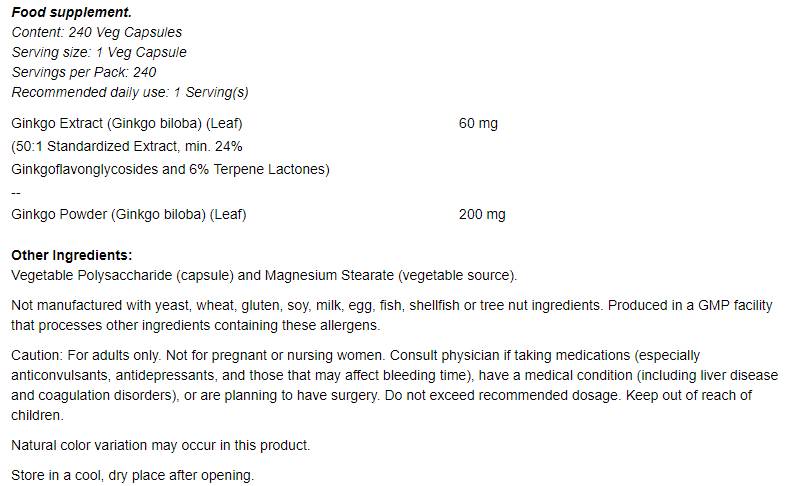 Ginkgo Biloba 60 mg - 240 capsule