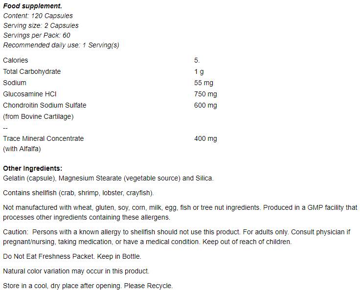 Glucozamină și condroitină cu urme concentrate de minerale - 120 capsule