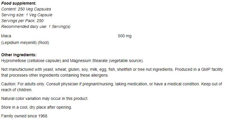Maca 500 mg - 250 capsule
