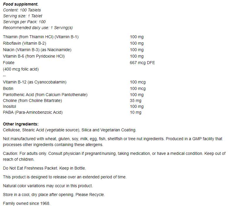 Vitamina B-100 cu eliberare prelungită / 100 comprimate
