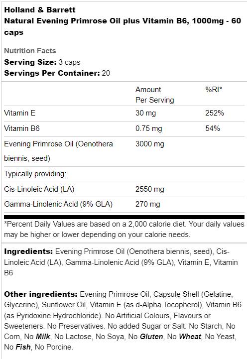 Ulei natural de primula de seara 1000 mg | Plus Vitamina B6 - 60 capsule