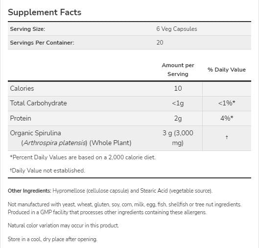Spirulina naturala 500 mg - 120 capsule