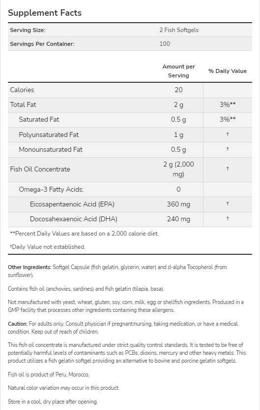 Omega 3 1000 mg | Gelatina de pește capsule moale - 200 capsule de gel