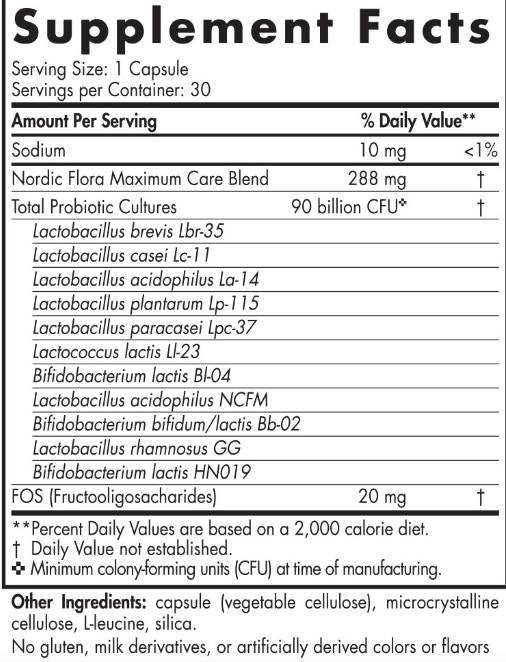 Nordic Flora Probiotic Maximum Care | 90 de miliarde de celule active - 30 de capsule