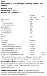 Ulei de ficat de cod norvegian 1000 mg | Aromă de lămâie - 180 capsule de gel