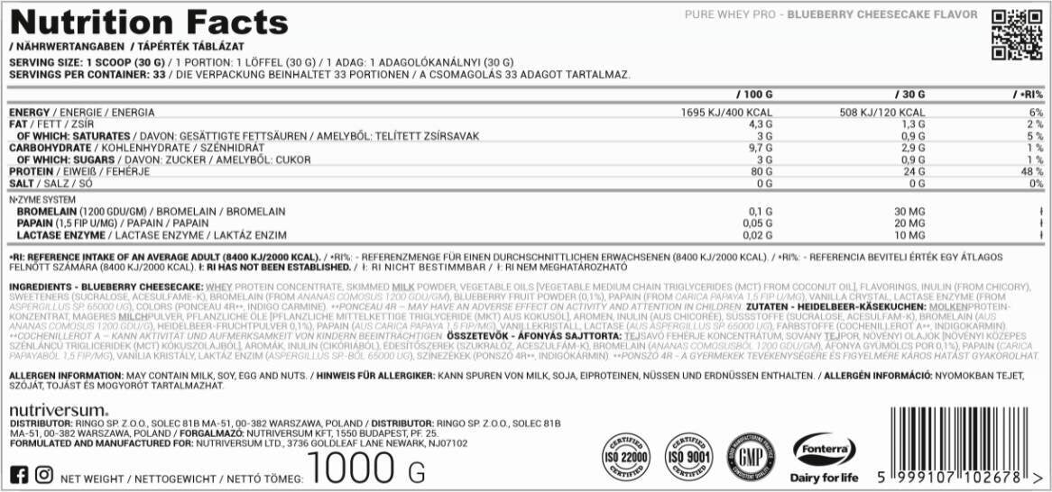 Nutriversum Whey Pro Pure | cu N-Zyme System [2000 grame, 66 doze]