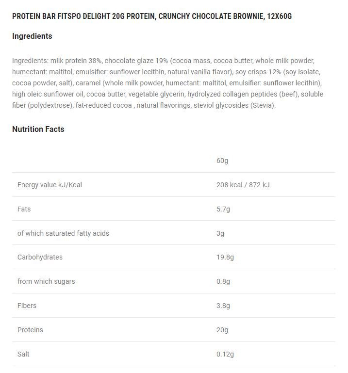 Delight+ Crunchy Protein Bar Brownie de ciocolată - 12 x 60 grame