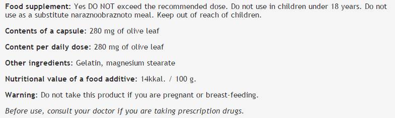 Olive Leaf 280 mg - 100 capsule