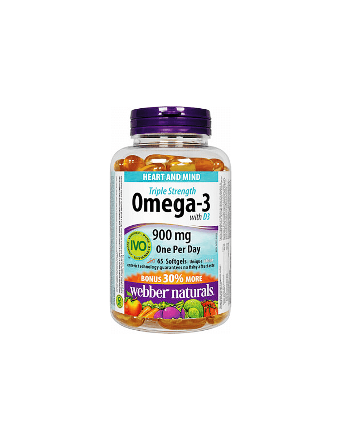 Omega-3 triplă putere + Vitamina D3 - Omega-3 (concentrație triplă) + Vitamina D3 1000 UI, 65 capsule softgel