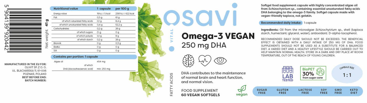Omega-3 Vegan | 250 mg DHA - 60 capsule moi