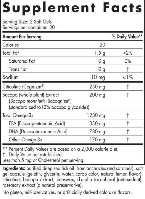 Omega Focus 1280mg | Cu Citicolina si Bacopa 60 capsule de gel