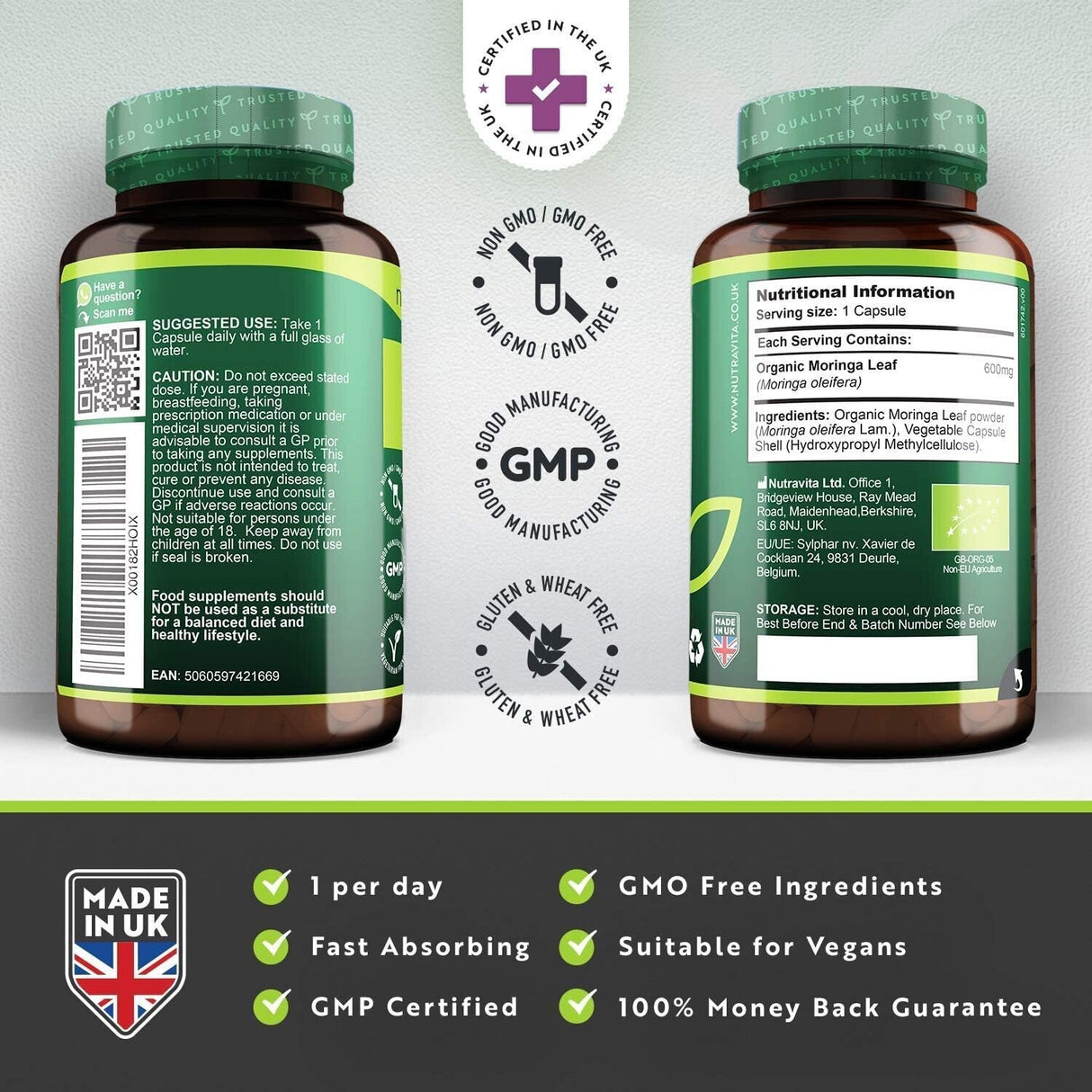 Moringa organică - Bio Moringa 600 mg 120 capsule vegane
