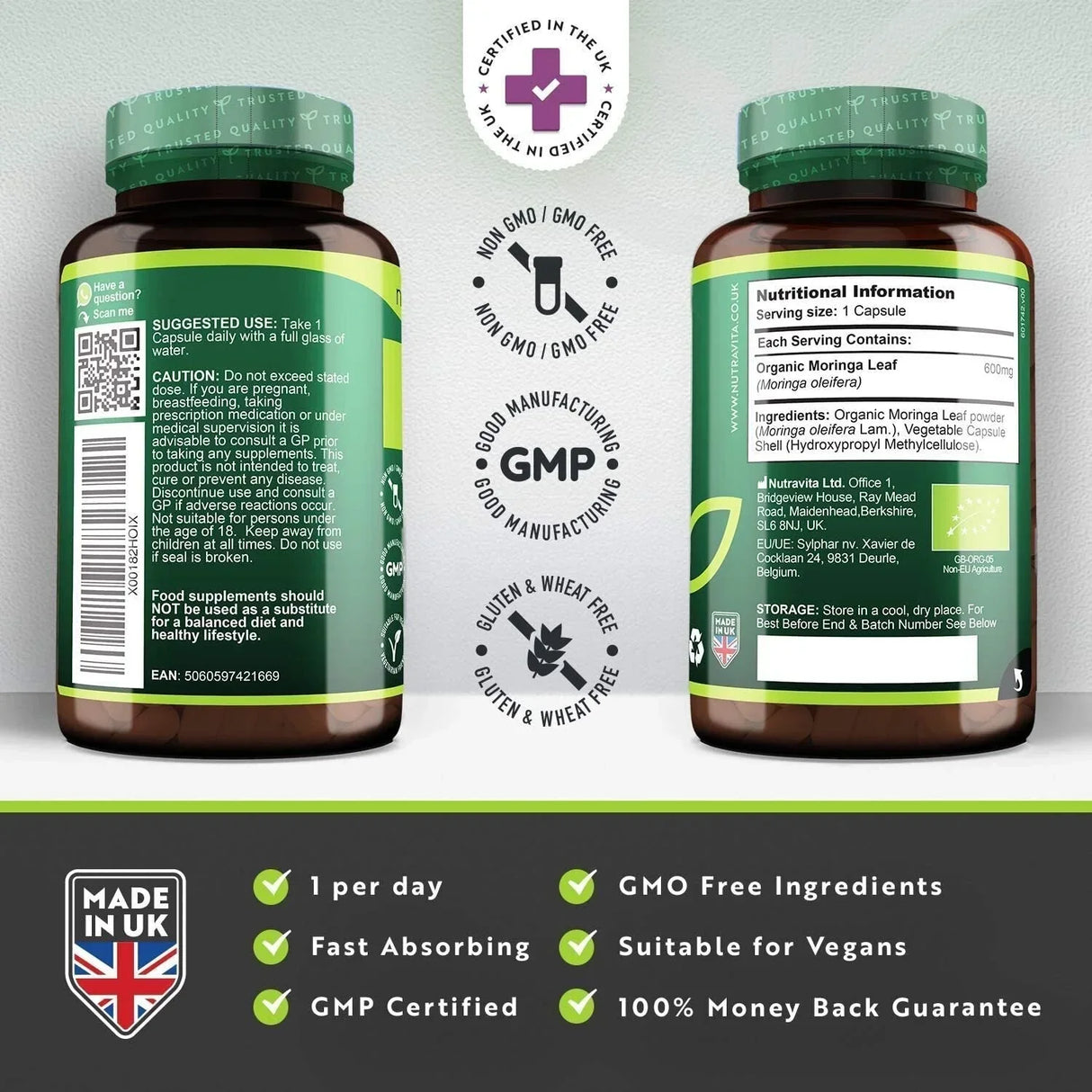 Moringa organică - Bio Moringa 600 mg 120 capsule vegane