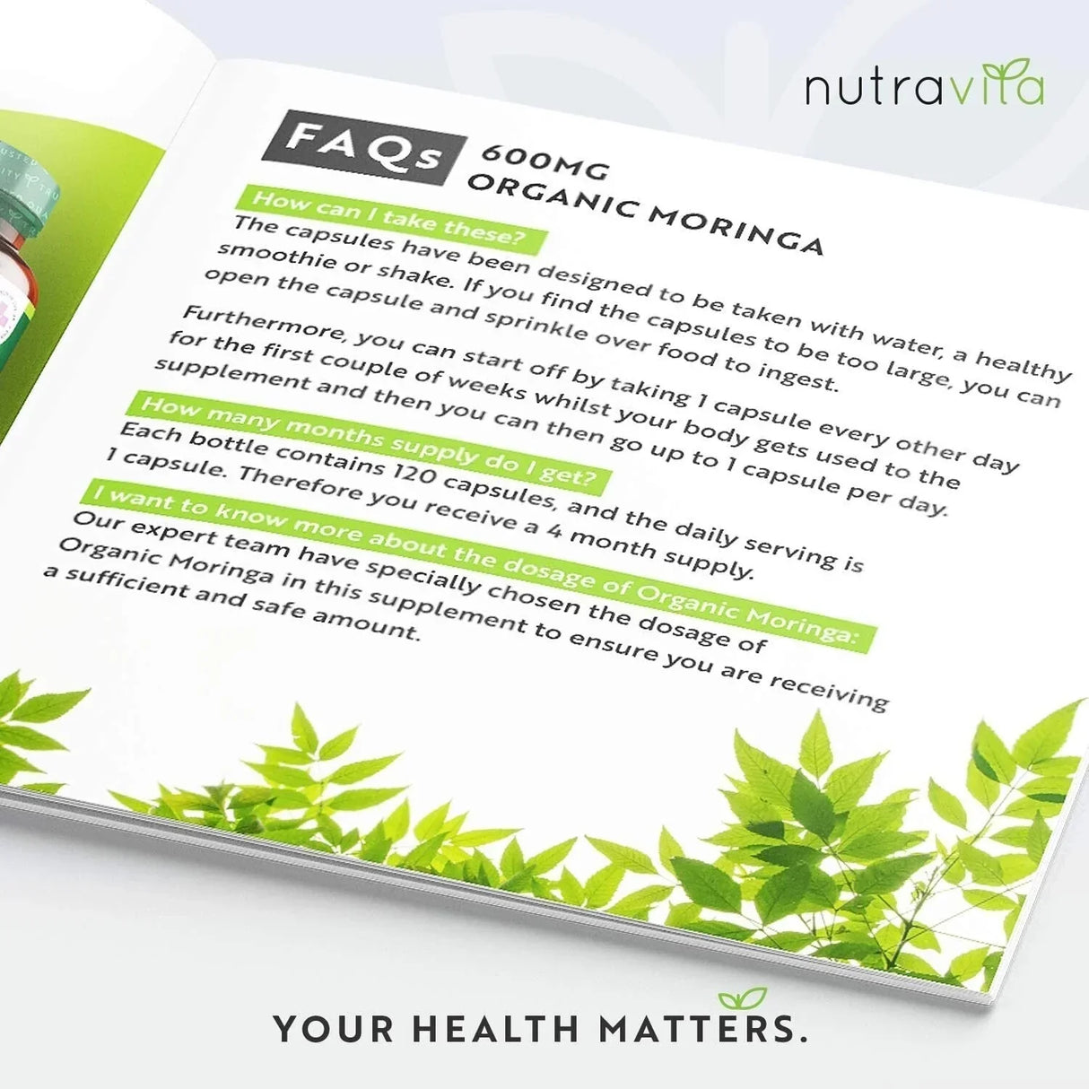 Moringa organică - Bio Moringa 600 mg 120 capsule vegane