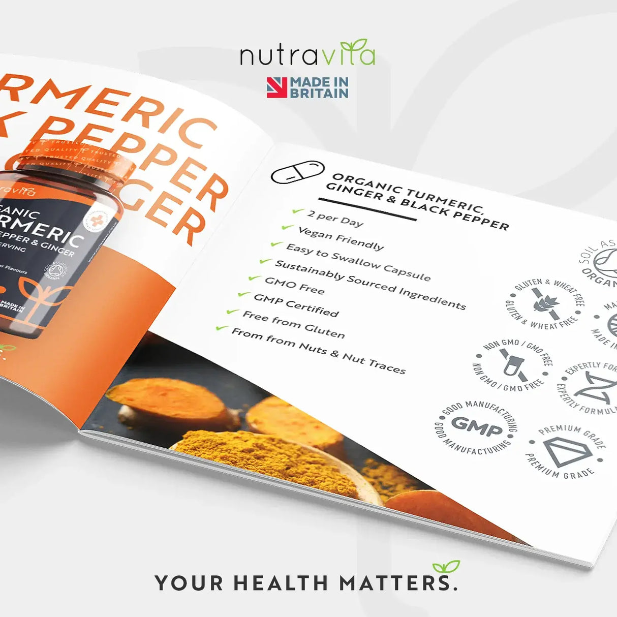 Turmeric organic 1340 mg cu piper negru și ghimbir / 180 capsule, 90 doze / Nutravita