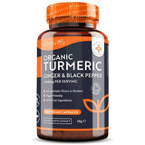 Turmeric organic 1340 mg cu piper negru și ghimbir / 180 capsule, 90 doze / Nutravita