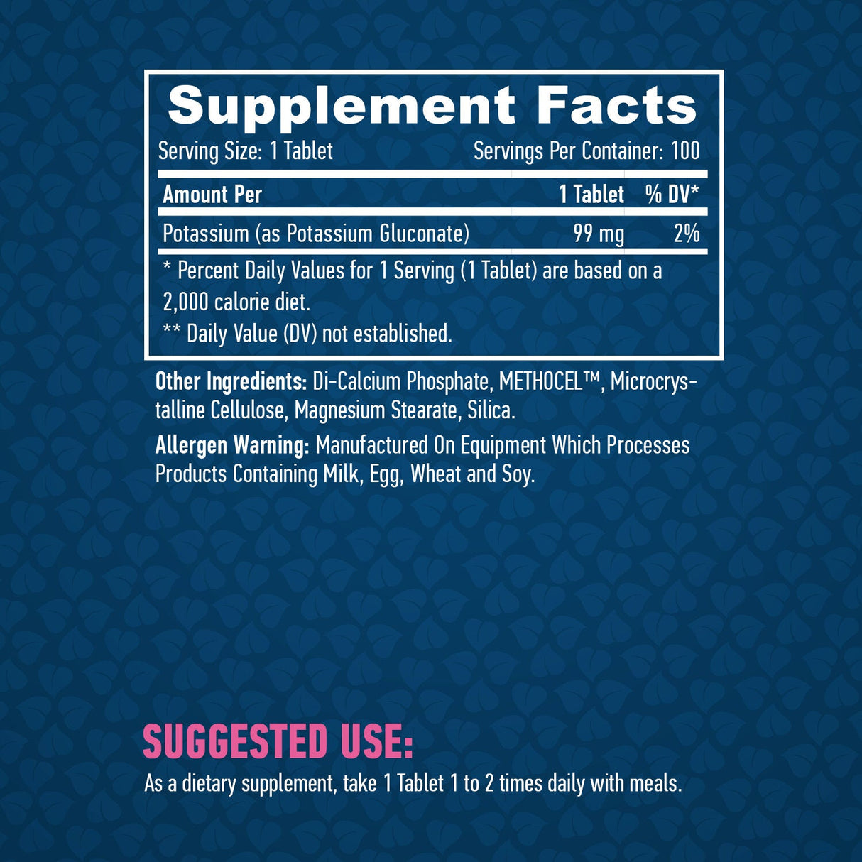 Gluconat de potasiu 99 mg. / 100 de file.