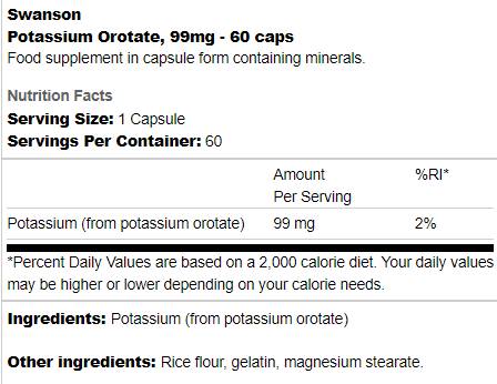 Orotat de potasiu 99 mg 60 capsule