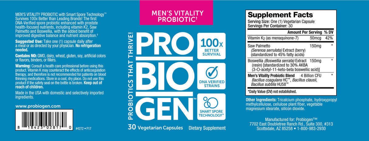 Probiogen Men`s Vitality Probiotic - Probiotic pentru bărbați - 30 capsule