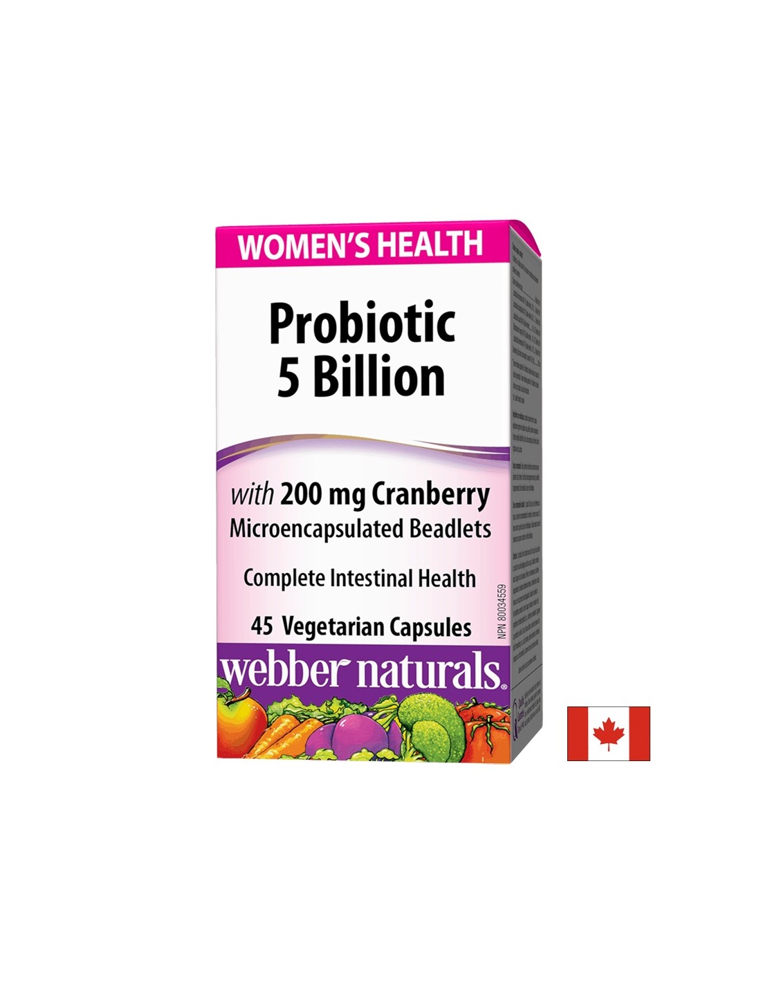 Probiotic pentru sănătatea femeii/ Probiotic pentru femei 5 tulpini, 5 miliarde de probiotice active + Merisor x 45 capsule Webber Naturals
