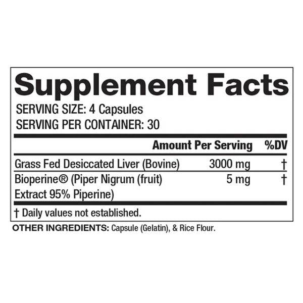 Ficat de vită hrănit cu iarbă dovedit - 120 capsule