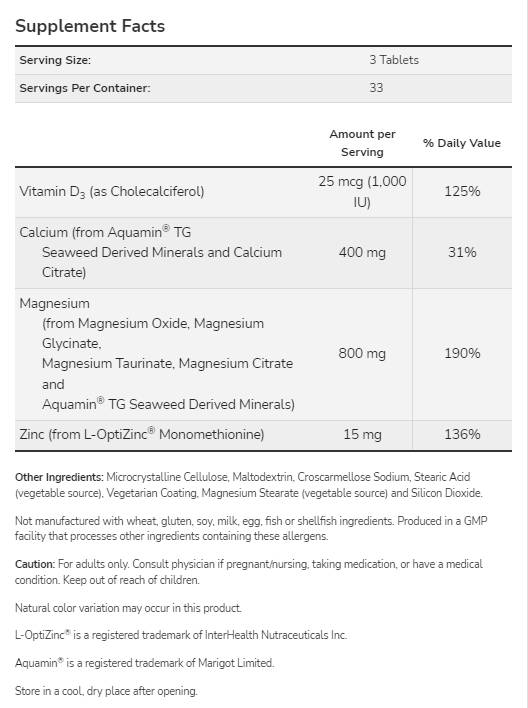 Magneziu și calciu | cu vitamina D3 și L-OptiZinc - 250 de tablete
