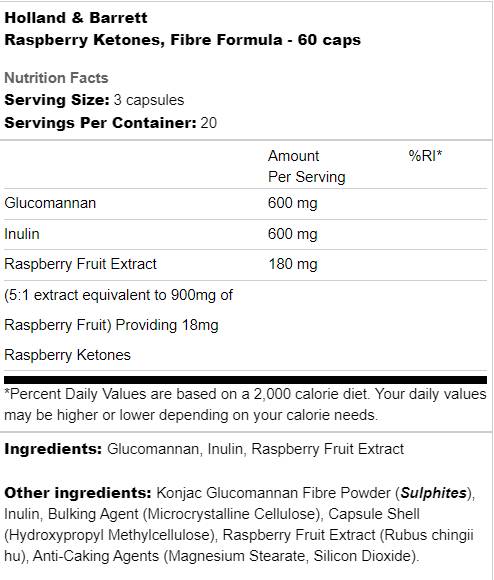 Cetone de zmeură | Formula cu fibre - 60 capsule