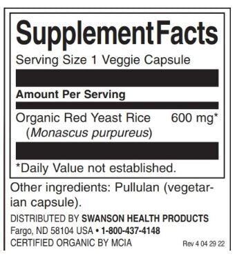Drojdie de Orez Roșu 600 mg | Fabricat cu drojdie de orez rosu organic - 60 de capsule
