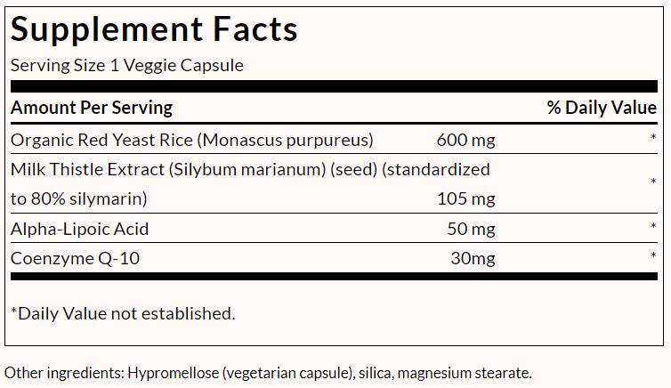 Drojdie roșie de orez și CoQ10 cu ciulin de lapte și acid alfa lipoic - 60 capsule