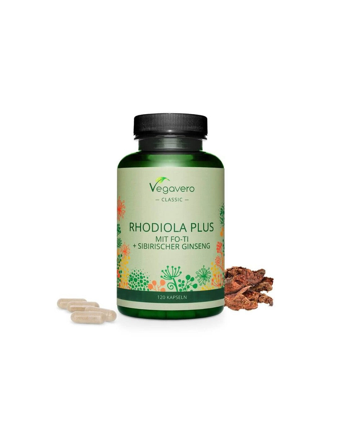 Rhodiola Plus mit Fo-Ti + Sibirischer Ginseng/ rădăcină de aur + Fo-ti și ginseng siberian, 120 capsule, 100% vegan