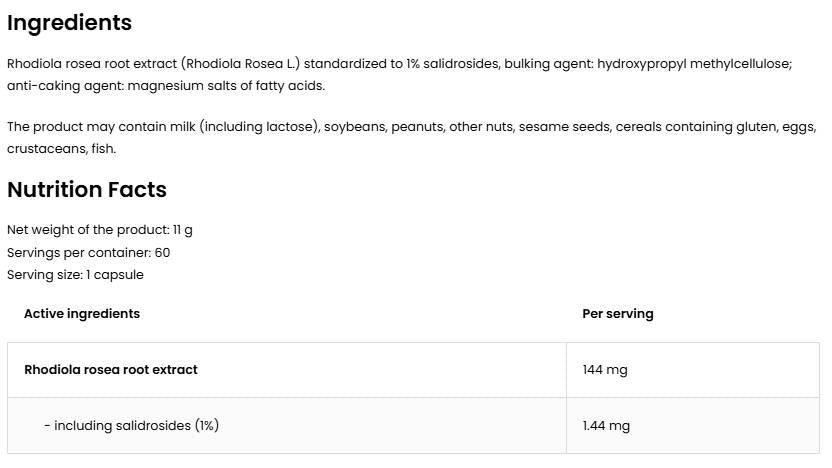 Rhodiola rosea 144 mg | Vege - 60 capsule
