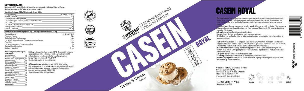 Suplimente suedeze Casein Royal [900 grame, 27 doze]