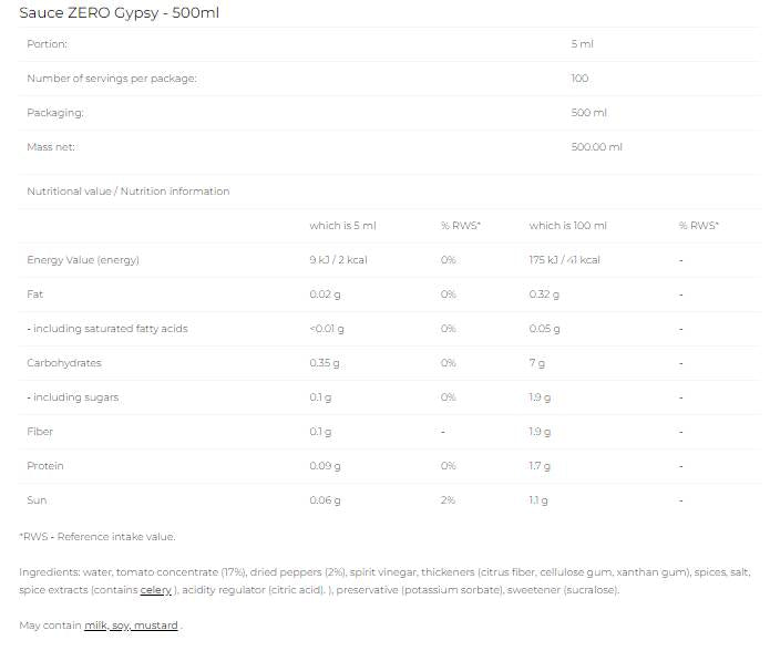 Sos Zero - Gypsy - 500 ml