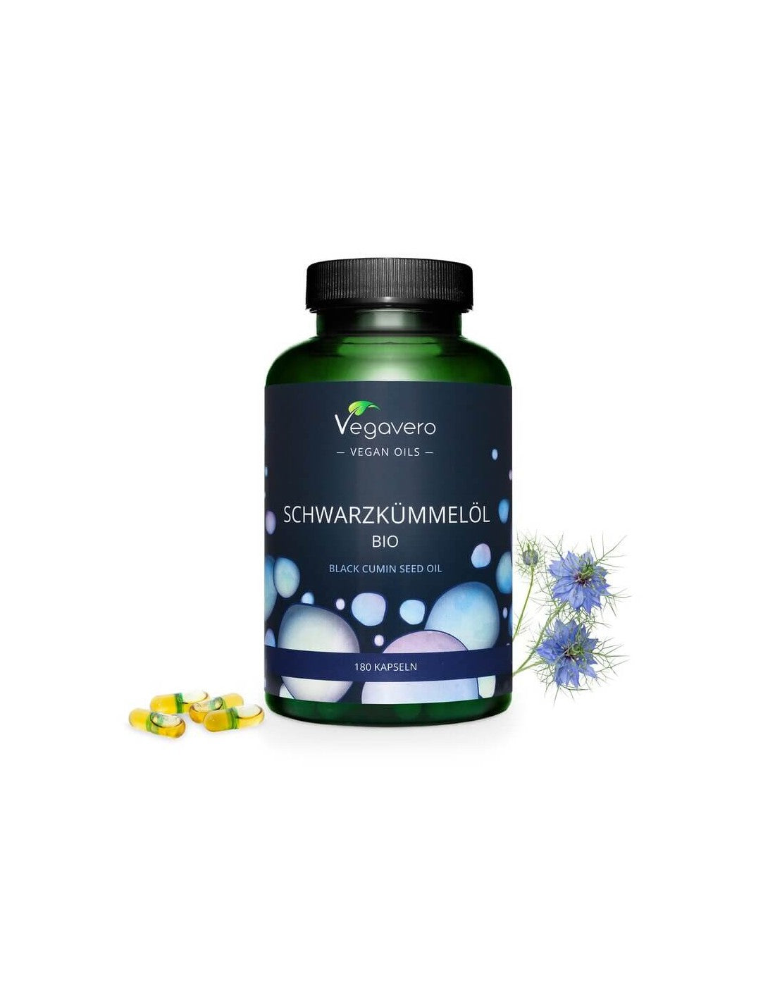 Schwarzkümmelöl Bio/ Chimen negru (ulei de semințe organic), 180 capsule, 100% Vegan Vegavero