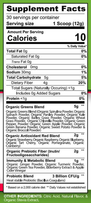 Proven Greens &amp; Reds / Pulbere superalimentare cu conținut ridicat de nutrienți - 360 de grame