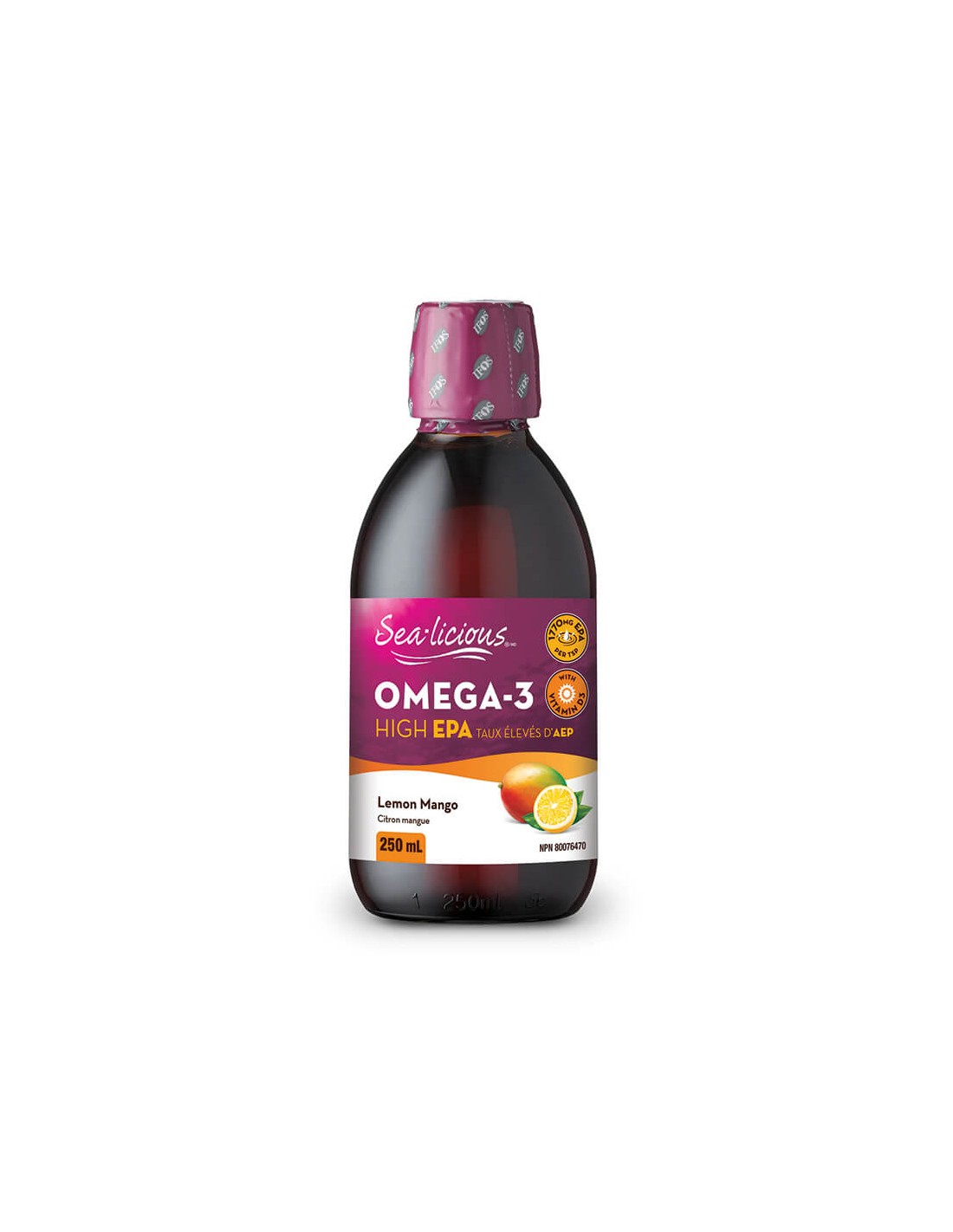 Sea-Licious® Omega-3 High EPA + Vitamina D3 / Omega-3 (conținut ridicat de EPA) + vitamina D3, 250 ml Natural Factors