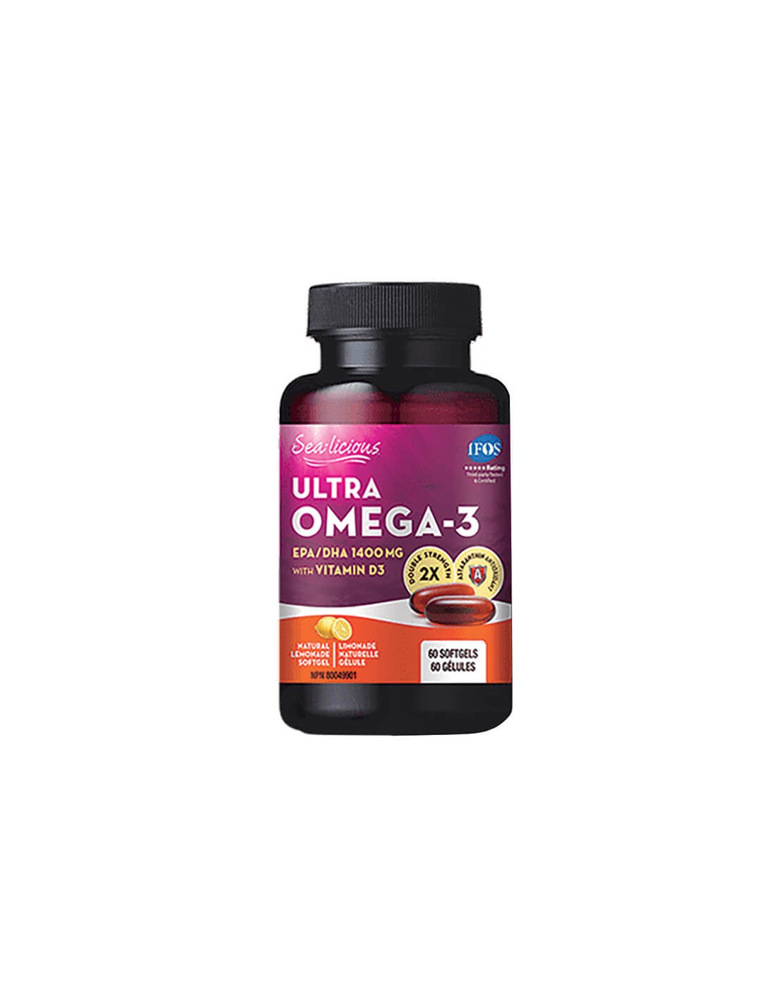 Sea-Licious® Ultra Omega-3 cu Vitamina D3 - Omega-3 + vitamina D3, 60 capsule moale Natural Factors