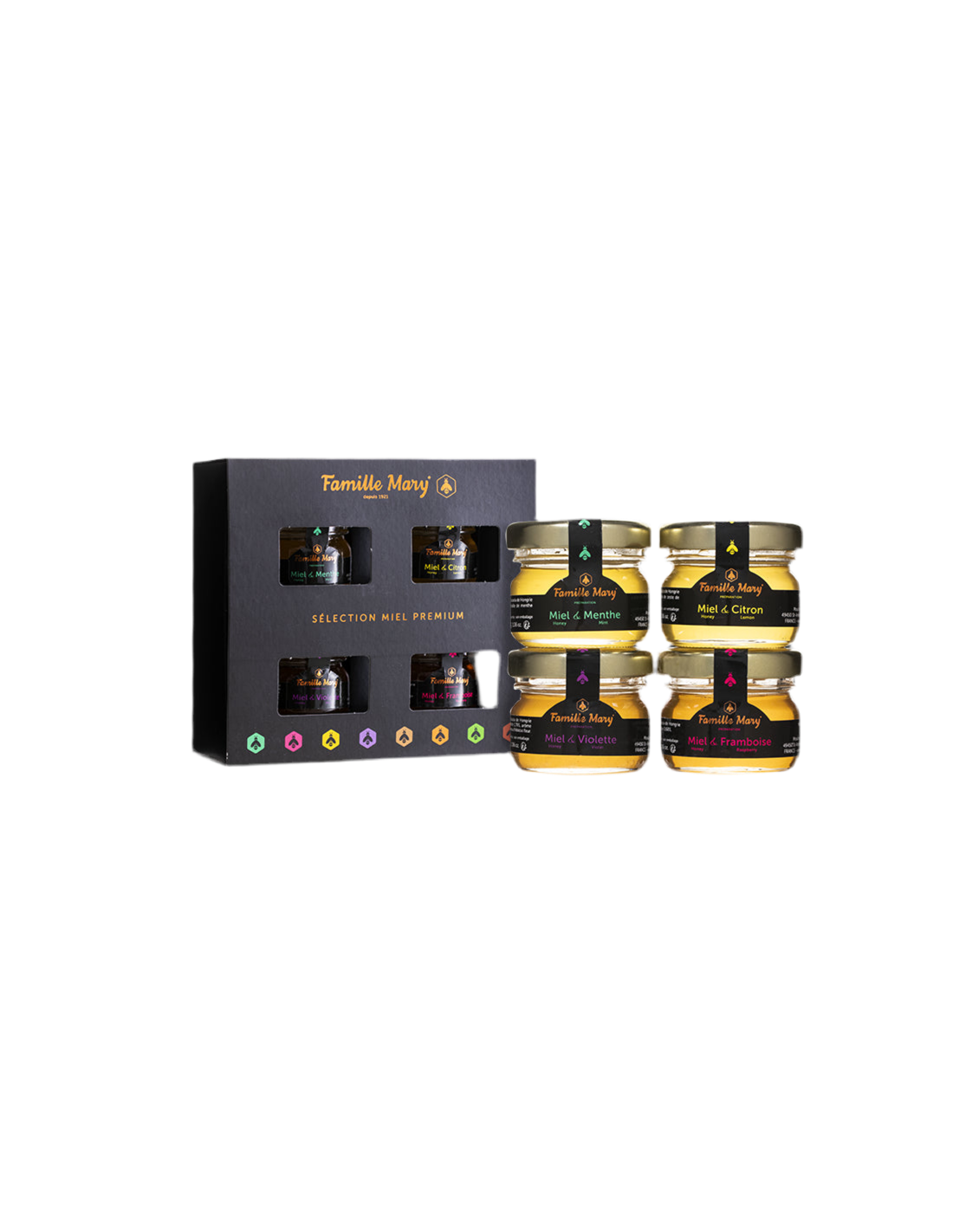Selecție de miere de salcâm premium cu uleiuri esențiale - Selection Miel Premium, 4 buc. x 30 g