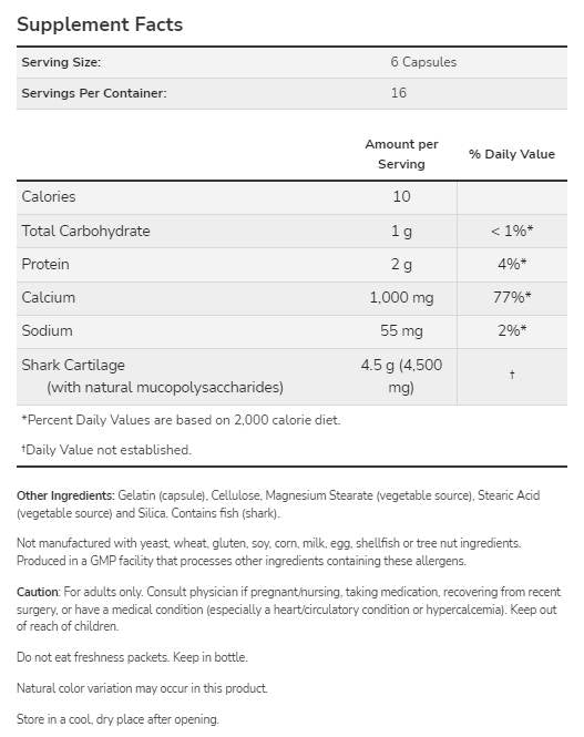 Cartilaj de rechin 750 mg - 100 capsule